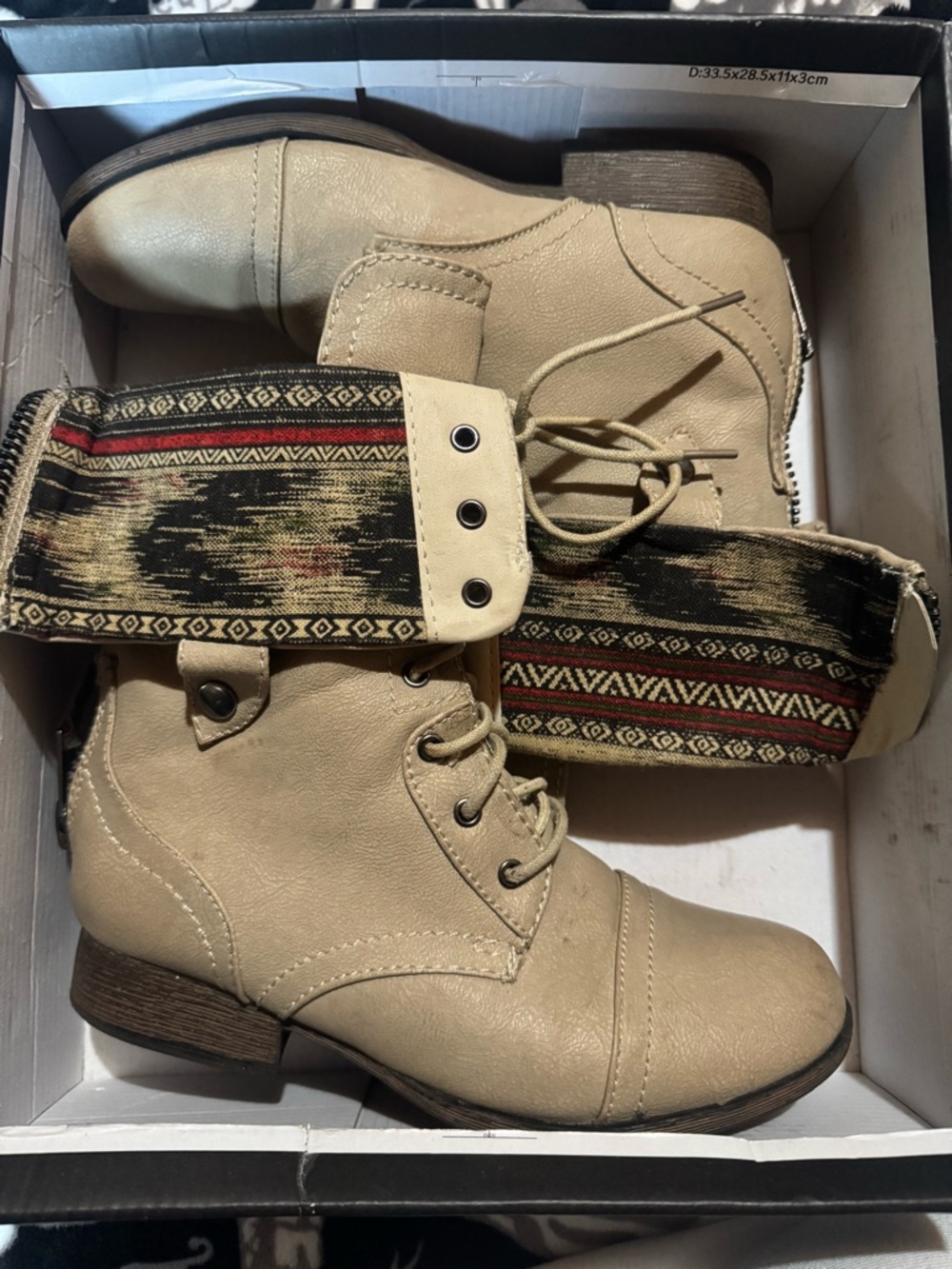 Wild Diva Beige Lace-Up Ankle Boots with Patterned Cuff